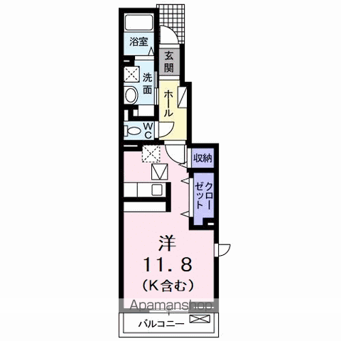 カーサ アルベロディピノB(1K/1階)の間取り写真