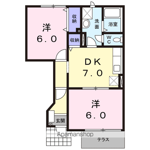 NEWエクセル弐番館(2DK/1階)の間取り写真