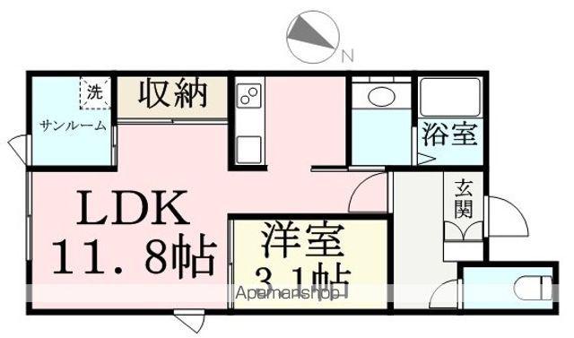 LIVEFLAT 下荒井(1LDK/1階)の間取り写真