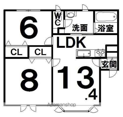 ハウスアバンセA棟(2LDK/1階)の間取り写真