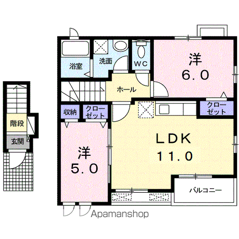 ハーヴェスト袖村C(2LDK/2階)の間取り写真