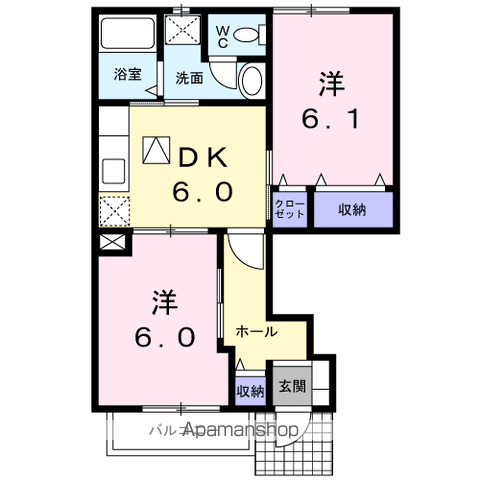 ファミールウツベ Ⅱ(2DK/1階)の間取り写真