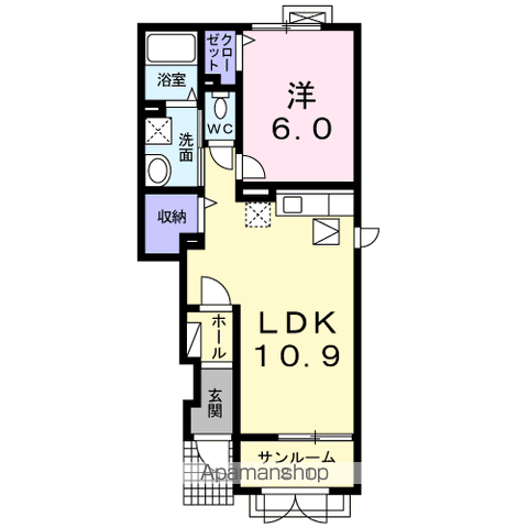 カーサ・ポポラーレ(1LDK/1階)の間取り写真