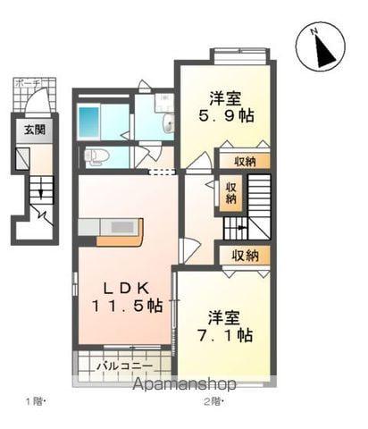 グランチェスタ悠参番館(2LDK/2階)の間取り写真