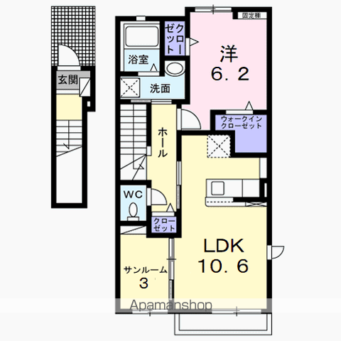 ヴィラ ロータス A(1LDK/2階)の間取り写真
