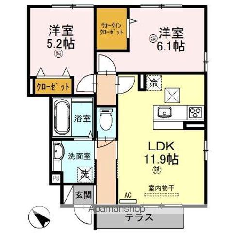 AILE DORE B棟(2LDK/1階)の間取り写真