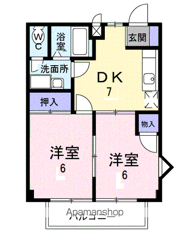 ガーデンヒルズⅠ(2DK/2階)の間取り写真