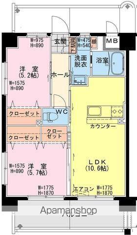 延岡・北小路YMマンション(2LDK/7階)の間取り写真