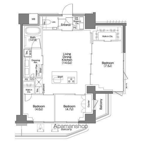 ザ・パークハビオSOHO祐天寺(3LDK/6階)の間取り写真