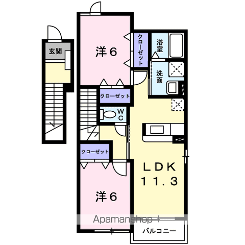 ブルック磯Ⅱ(2LDK/2階)の間取り写真