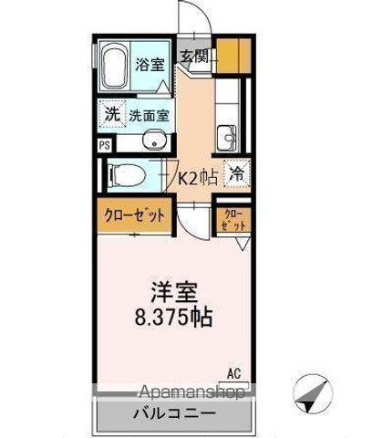 クラシオン谷田(ワンルーム/2階)の間取り写真