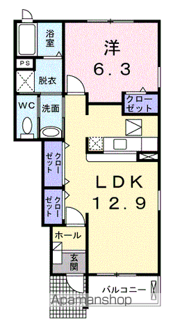 グリーンハウスD(1LDK/1階)の間取り写真
