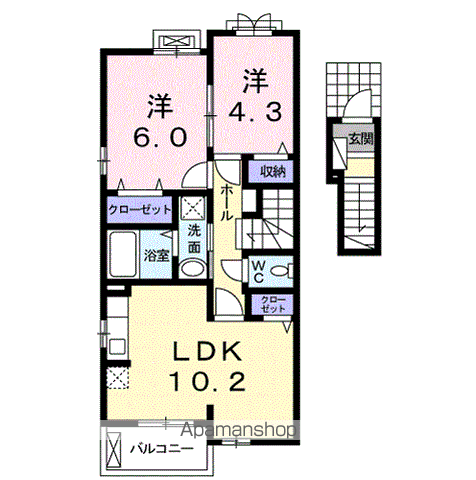カーサ・フェリーチェ RーⅤ(2LDK/2階)の間取り写真