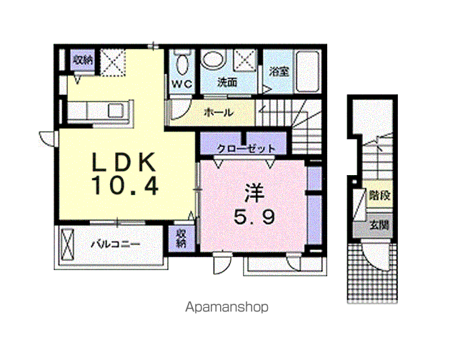 モリジェラートⅢ(1LDK/2階)の間取り写真