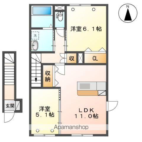 ヒールコートⅢ(2LDK/2階)の間取り写真