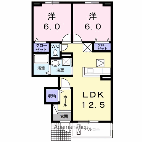 アンジュールB(2LDK/1階)の間取り写真