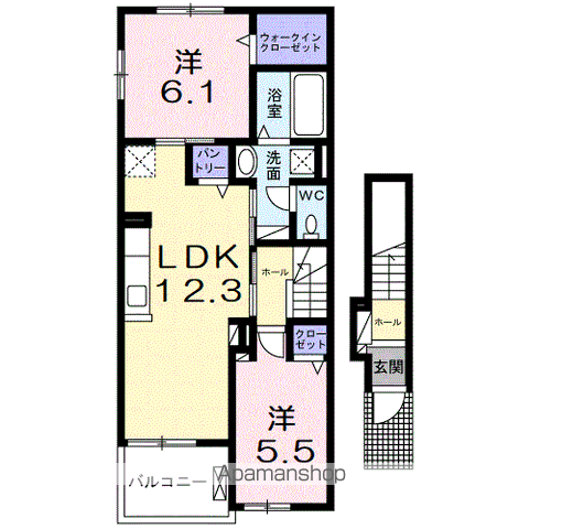 Yフォレスト五個荘(2LDK/2階)の間取り写真