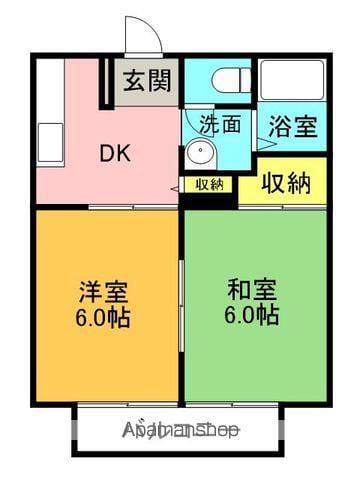 コーポアイリスB(2DK/2階)の間取り写真