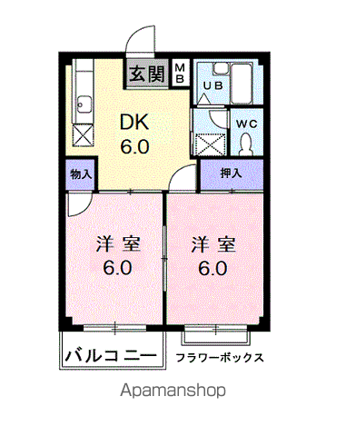 ローティハイツ(2DK/2階)の間取り写真