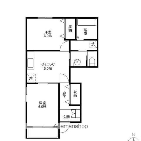 オアシス大内Ⅱ(2DK/1階)の間取り写真