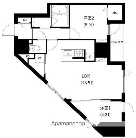 WHARF駒込(2LDK/8階)の間取り写真