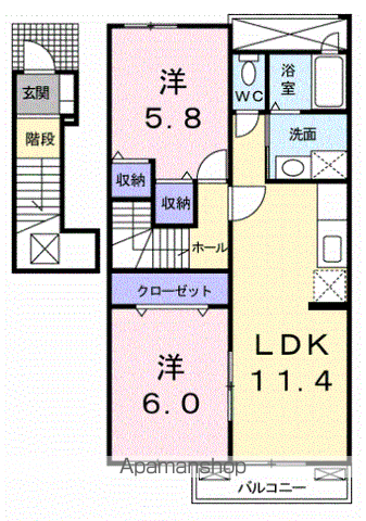 ウインド・フィル(2LDK/2階)の間取り写真