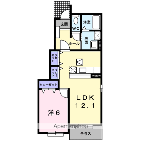 ヴァン・ルミエール Ⅱ(1LDK/1階)の間取り写真