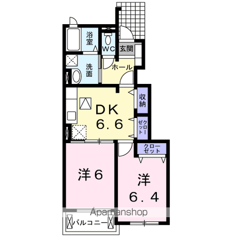 ソレアードA(2DK/1階)の間取り写真