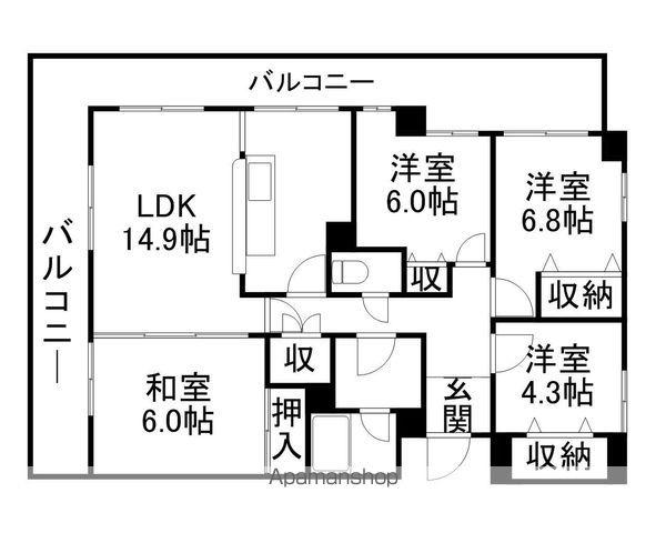 ブリリアンクラス南8条(4LDK/6階)の間取り写真