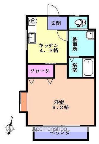 フルールK(1K/2階)の間取り写真