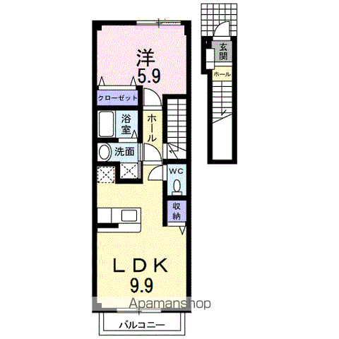 ボンヌ・シャンス二番館(1LDK/2階)の間取り写真
