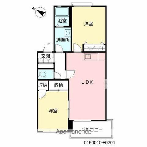 コートヴェール南片江Ⅰ F棟(2LDK/2階)の間取り写真