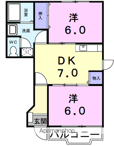 ソール・オリエンス(2DK/1階)の間取り写真