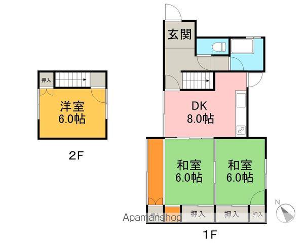 岐阜県岐阜市 2階建 築55年(3DK)の間取り写真