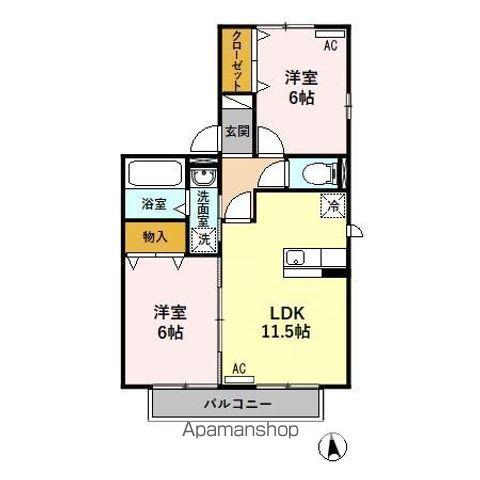 セジュールカルフールB(2LDK/2階)の間取り写真