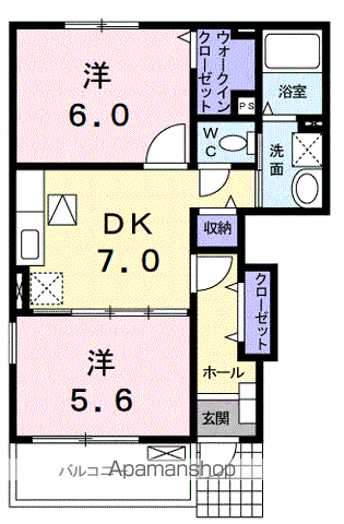 グランデKⅡA(2DK/1階)の間取り写真