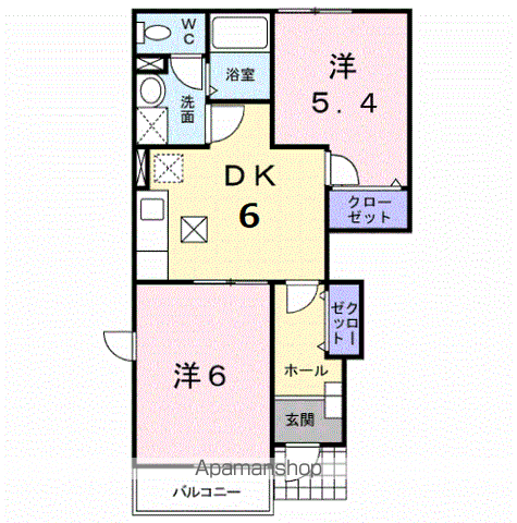 SUNRISEあゆみⅡ(2DK/1階)の間取り写真