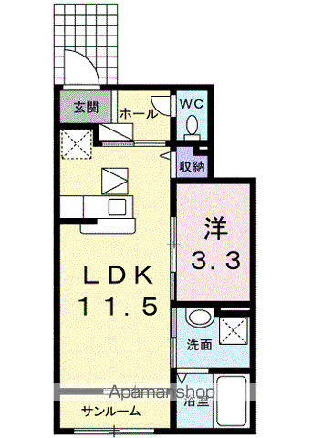 ルシェリアⅡ(1LDK/1階)の間取り写真