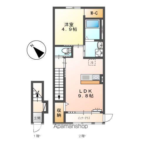 エンターレ妻鳥(1LDK/2階)の間取り写真