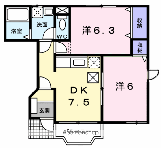ゆとりッチヒルズⅡ(2DK/1階)の間取り写真