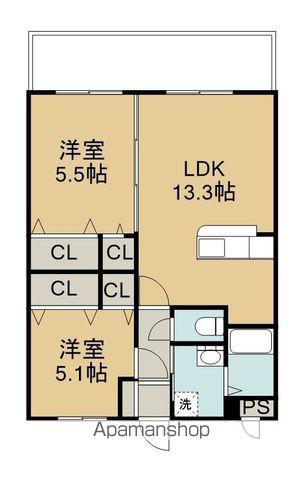 ゼニス森町(2LDK/3階)の間取り写真
