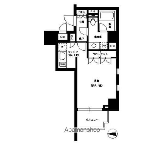 パークキューブ神田(1K/13階)の間取り写真