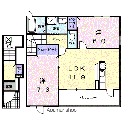 リガーレユーユ2番館(2LDK/2階)の間取り写真