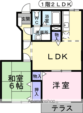 ロータス城ヶ上A(2LDK/1階)の間取り写真