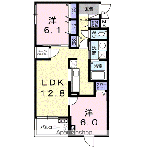 マンダリンカ1(2LDK/1階)の間取り写真