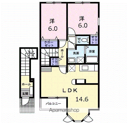 コスミオン C(2LDK/2階)の間取り写真