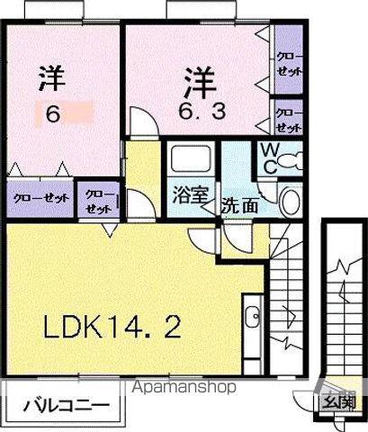 ORBLY Y Ⅰ(2LDK/2階)の間取り写真