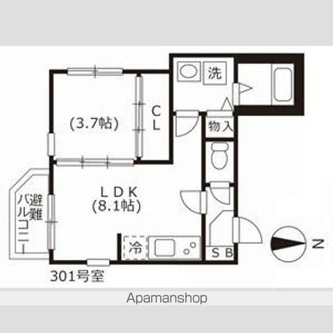 ハーモニーテラス志賀町Ⅱ(1LDK/3階)の間取り写真