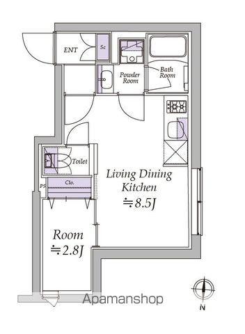 アトリオフラッツ清澄白河(1LDK/1階)の間取り写真