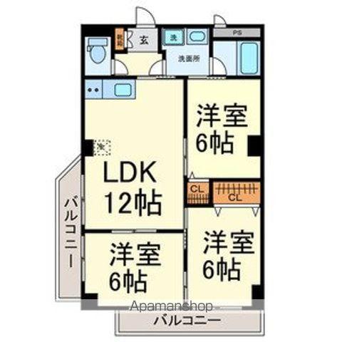 ファミール森後(3LDK/4階)の間取り写真